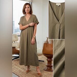P Cill Olive Green V-Neck Midi Relaxed Shift Dress PD30234 L Large
